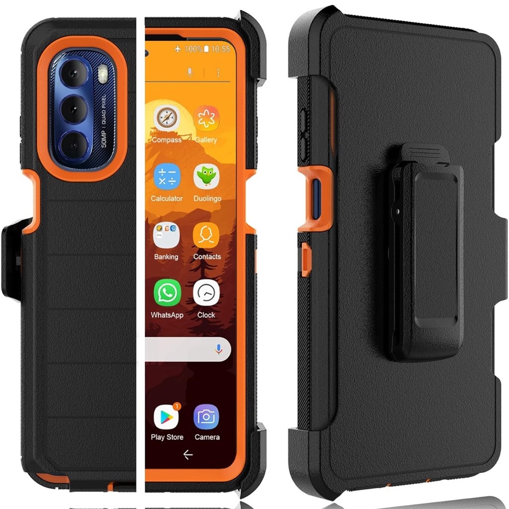 Motorola Moto G Stylus 5G (2022) rugged phone case color Black and Orange